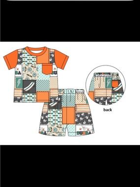 IBAMBOO Orange, Teal & Gray Patchwork Kids Matching Set